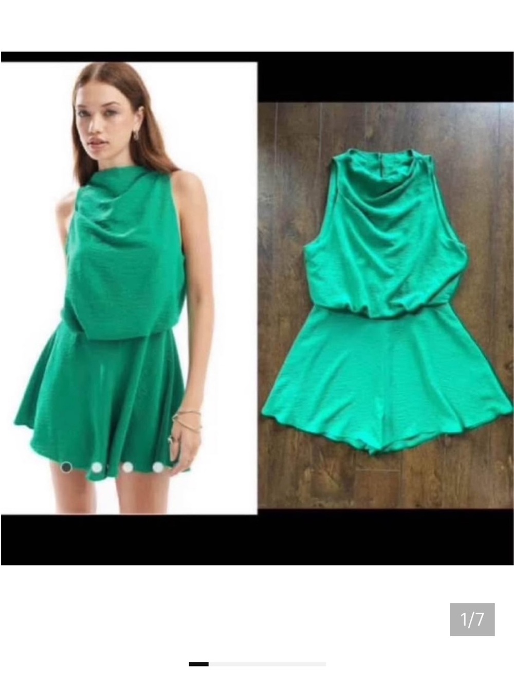 🍀 NWT ASOS Large Emerald Green Draping Slit Back Romper Jumpsuit. Size 8.